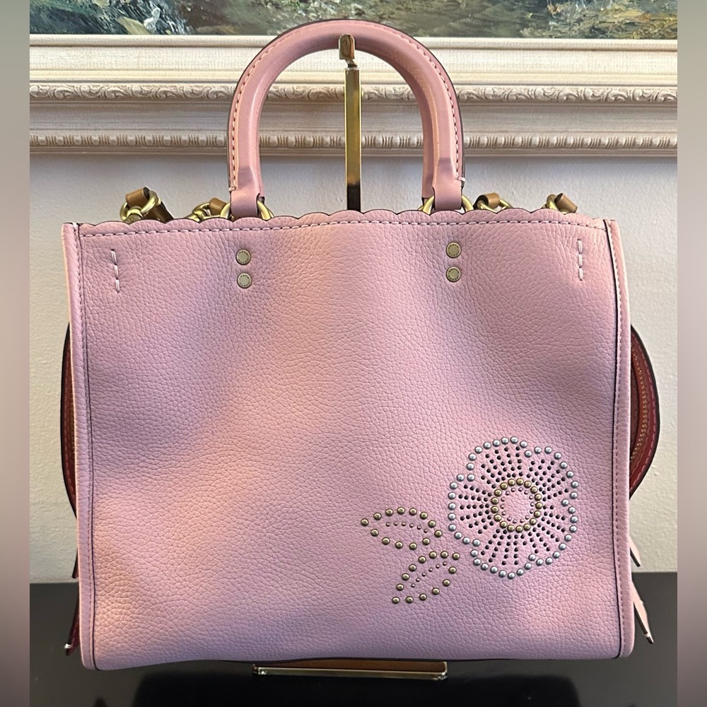 Coach Rogue Tea Rose Shoulder Bag Snake Two Way Handle  Leather Tote EUC - Picture 10 of 16